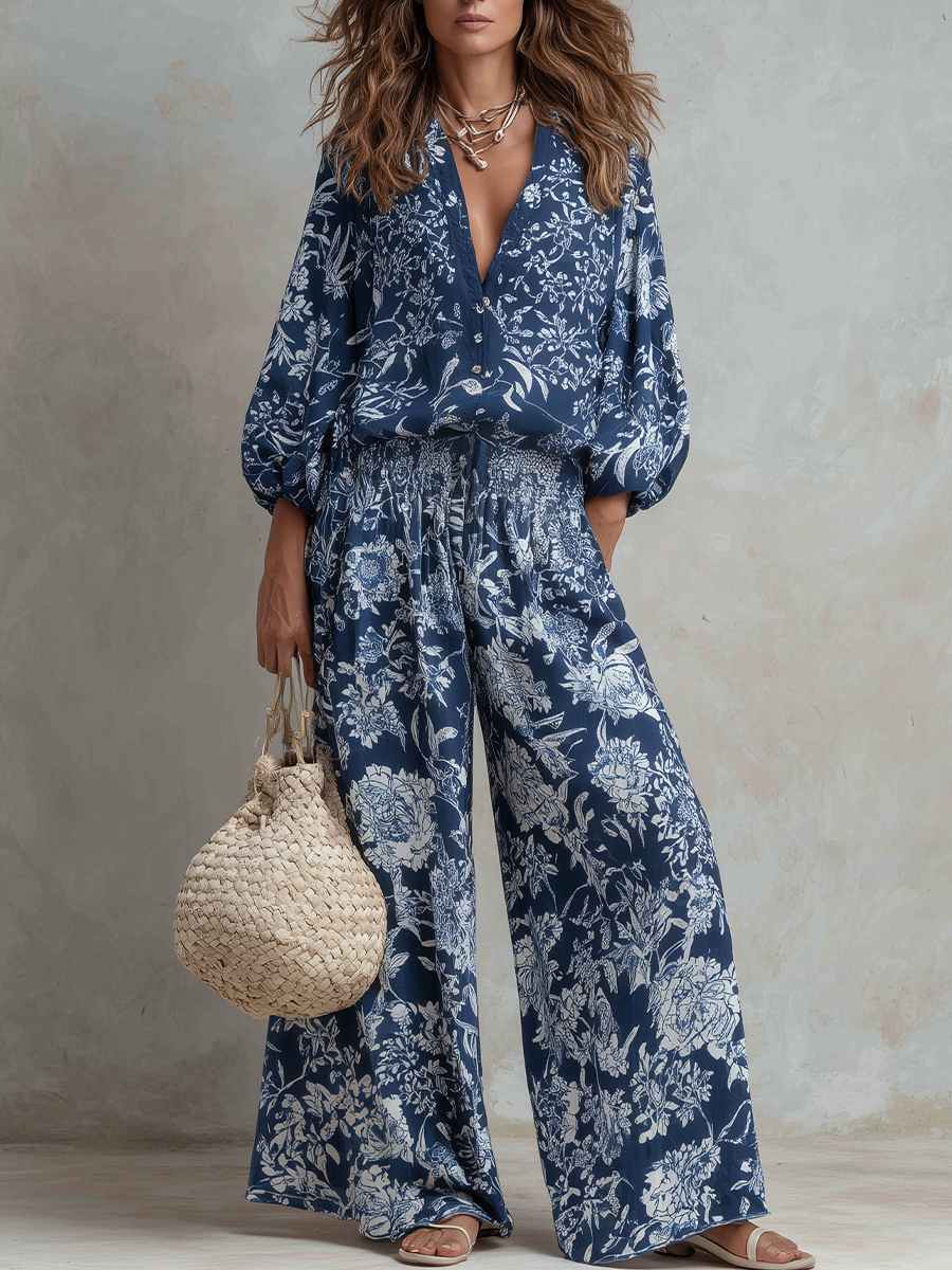 Effortless Floral Print Wide-Leg Set