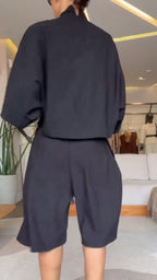 Turtleneck Batwing Sleeve Culotte Two‑Piece Set