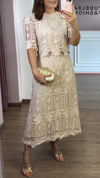 Women's Round Neck Hollow-Out Elegant Suit