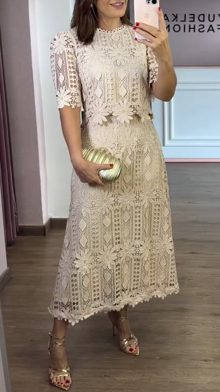Women's Round Neck Hollow-Out Elegant Suit
