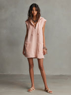 Pink Hooded Sleeveless Linen Mini Tunic Dress