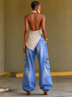 Multi Pocket Cargo Denim Baggy Jogger Pants