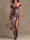 Boho-Chic Floral Ruffle Midi Dress