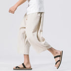Men's Vintage Japanese Pocket Cotton Linen Casual Capri Pants