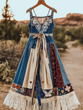 Summer Handmade Lace Denim Patchwork Dress e3ca