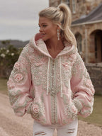 Women's Vintage Roses Embroidery Art Zip Up Hoodie