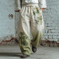Men's Japanese Bamboo Art Pattern Linen Blend Casual Pants