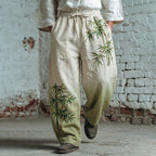 Men's Japanese Bamboo Art Pattern Linen Blend Casual Pants