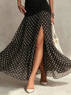 Black Sheer Polka Dot Chiffon Sleeveless Maxi Dress