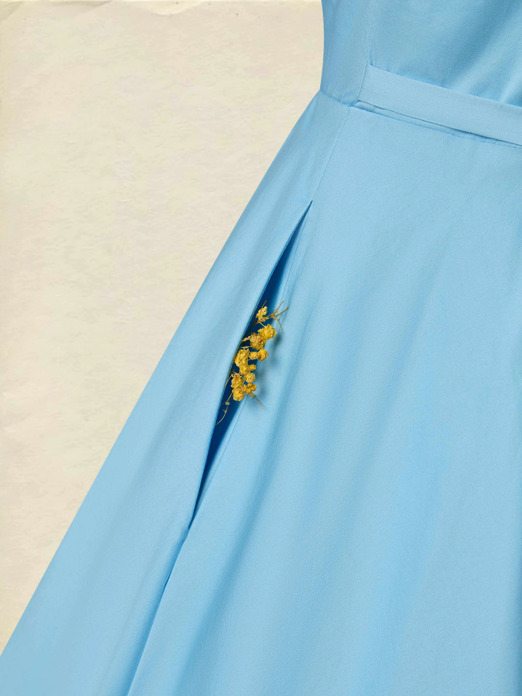 Midi Cotton Dress, Built-in Bra, Sleeveless, Sweetheart Neck, Plain, French Vintage, Blue