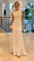 Sleeveless Knit Chiffon Maxi Dress