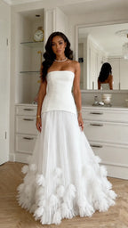 Strapless 3D Petal Pleated Bridal Maxi Dress