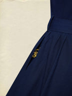 Maxi Cotton Dress, Long Sleeves, Stand Collar, Plain, Belt Design, French Vintage, Blue Purple