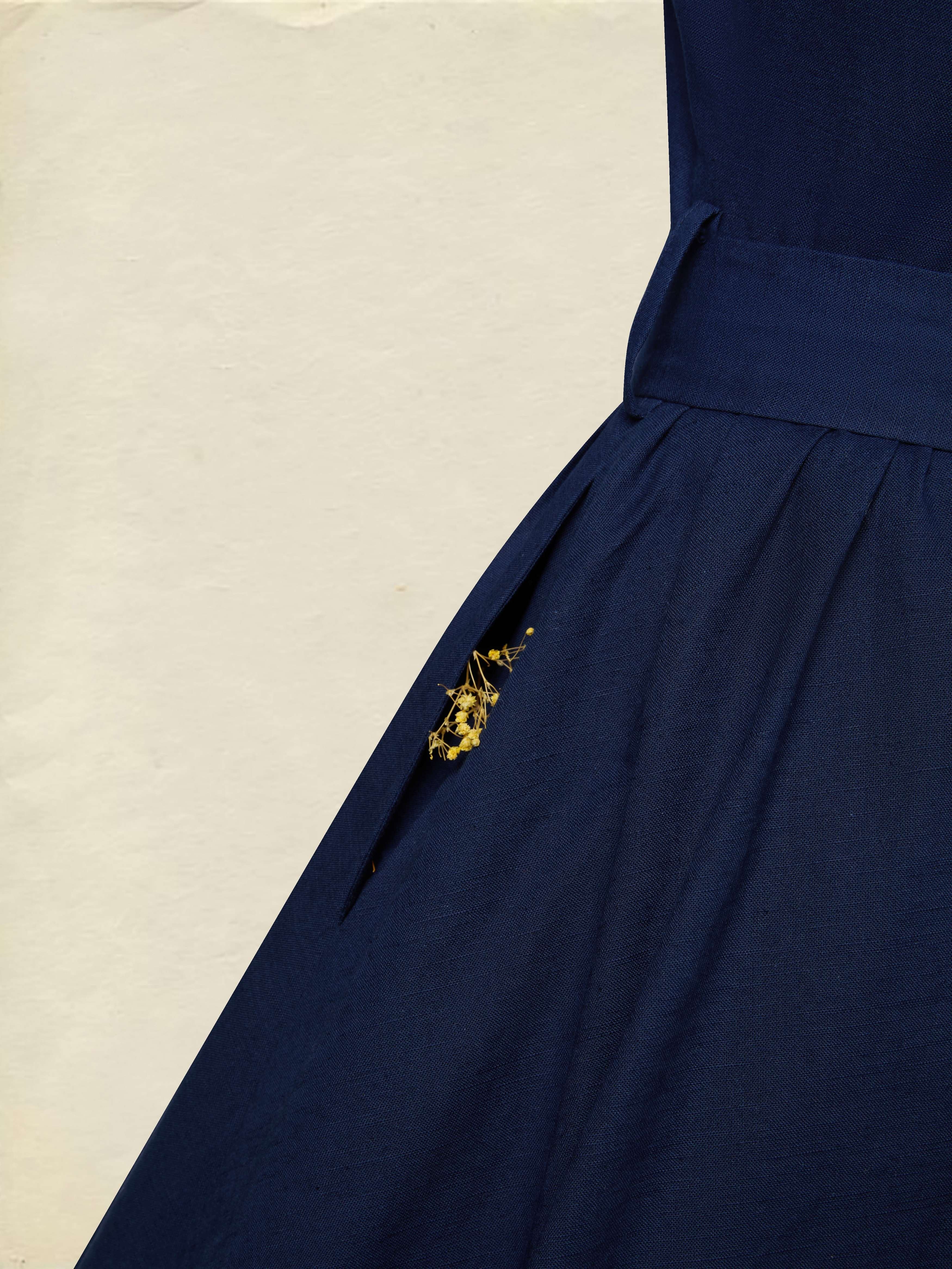 Maxi Cotton Dress, Long Sleeves, Stand Collar, Plain, Belt Design, French Vintage, Blue Purple