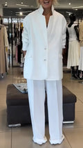 Oversized White Blazer Wide Leg Trousers Suit Set