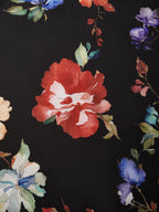 Black Floral Chiffon V Neck Short Sleeve Bell Sleeve A-Line Midi Dress