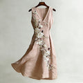 Women's Vintage Rose And Plum Blossom Pattern Casual Linen Blend Dress