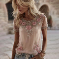 Women's Rose Art Flowy Linen Blend Casual Tops