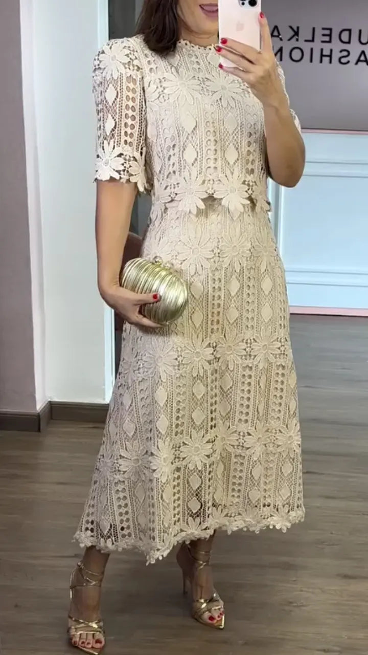 Women's Round Neck Hollow-Out Elegant Suit