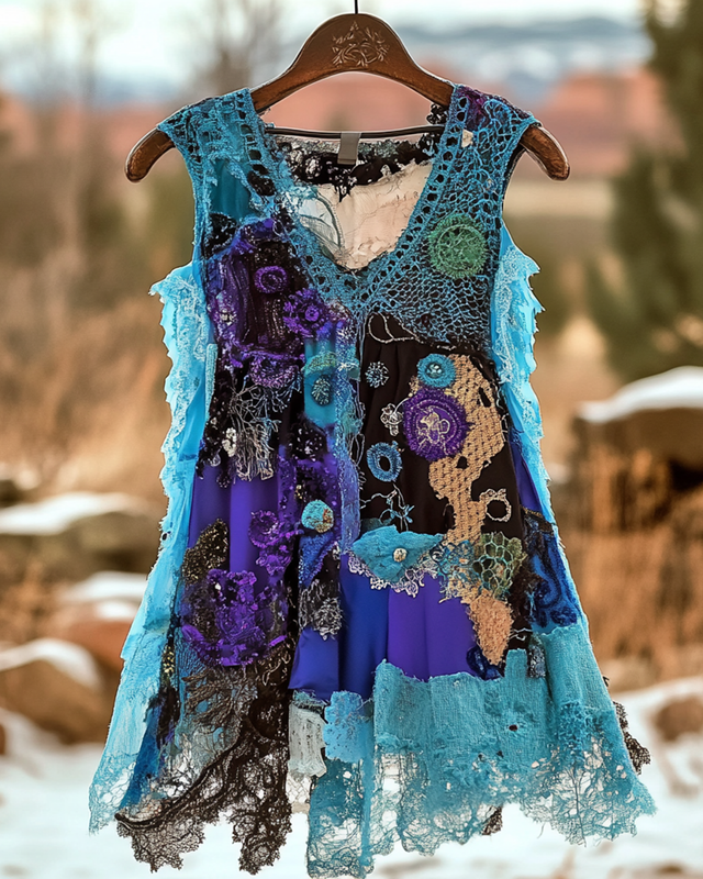 Summer Vintage Floral Lace Patchwork Top 9727