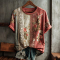Women's Retro Lace Floral Art Casual Short-sleeve T-shirt