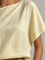 Butter Yellow Linen-Blend Off-Shoulder Top & Split Hem Wide-Leg Pants Set