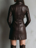 Chic Chocolate Brown Leather Zip-Up Fitted Mini Dress