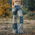Boho Floral Lace Embroidered Patchwork Bootcut Jeans