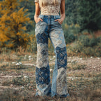 Boho Floral Lace Embroidered Patchwork Bootcut Jeans