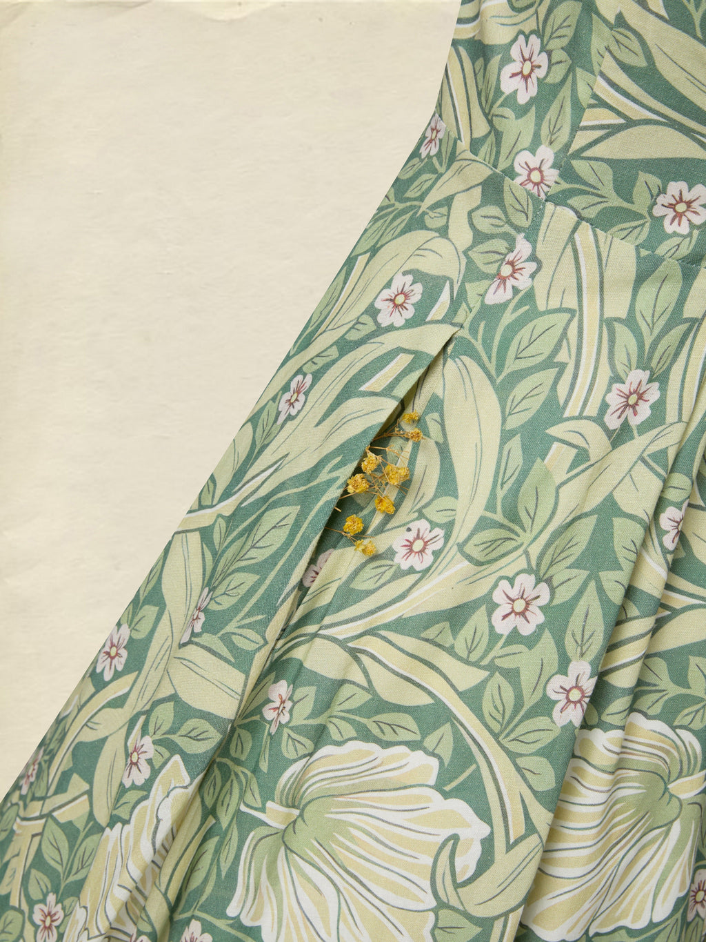 Maxi Linen Dress, Half Sleeve, Lapel Collar, Paisley, Button Design, Vacation, Vintage, Green