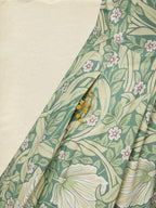 Maxi Linen Dress, Half Sleeve, Lapel Collar, Paisley, Button Design, Vacation, Vintage, Green