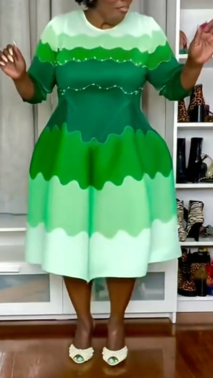 Color Block Ruffled Midi Dress