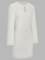 White Faux Pearl Cut Out Classic Crew Neck Long Sleeve Sheath Mini Dress