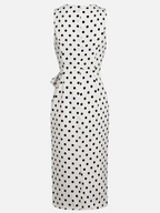 White Polka Dots Bow Classic V Neck Sleeveless Sheath Midi Dress