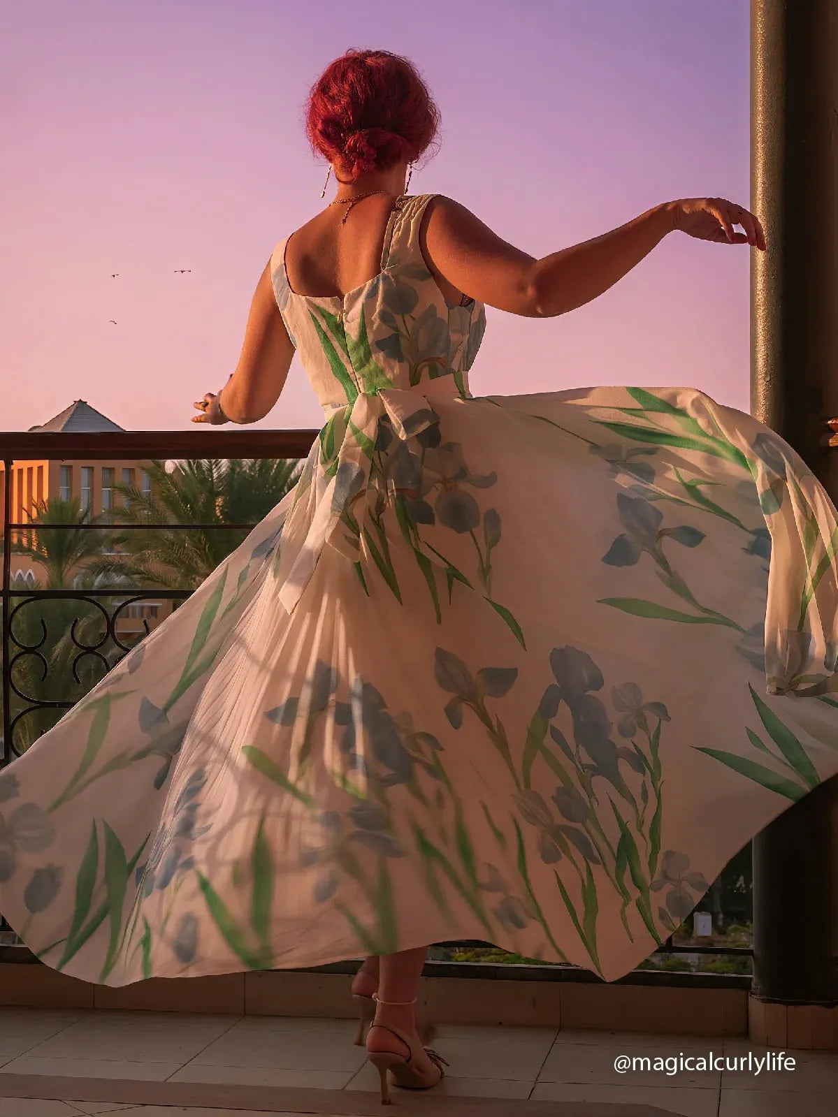 Light Blue Pleated Floral Chiffon Square Neck Sleeveless A-Line Maxi Dress