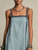Light Blue Denim Striped Trim Maxi Slip Dress