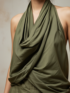 Olive Green Halter Top & Barrel Pants Two-Piece Set