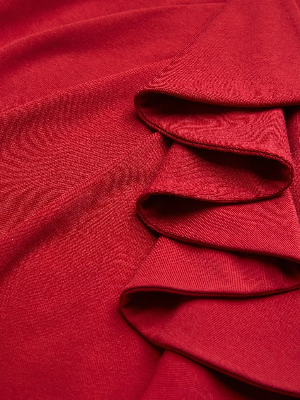 Red Ruffled Knit V Neck Sleeveless Sheath Maxi Dress