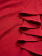 Red Ruffled Knit V Neck Sleeveless Sheath Maxi Dress