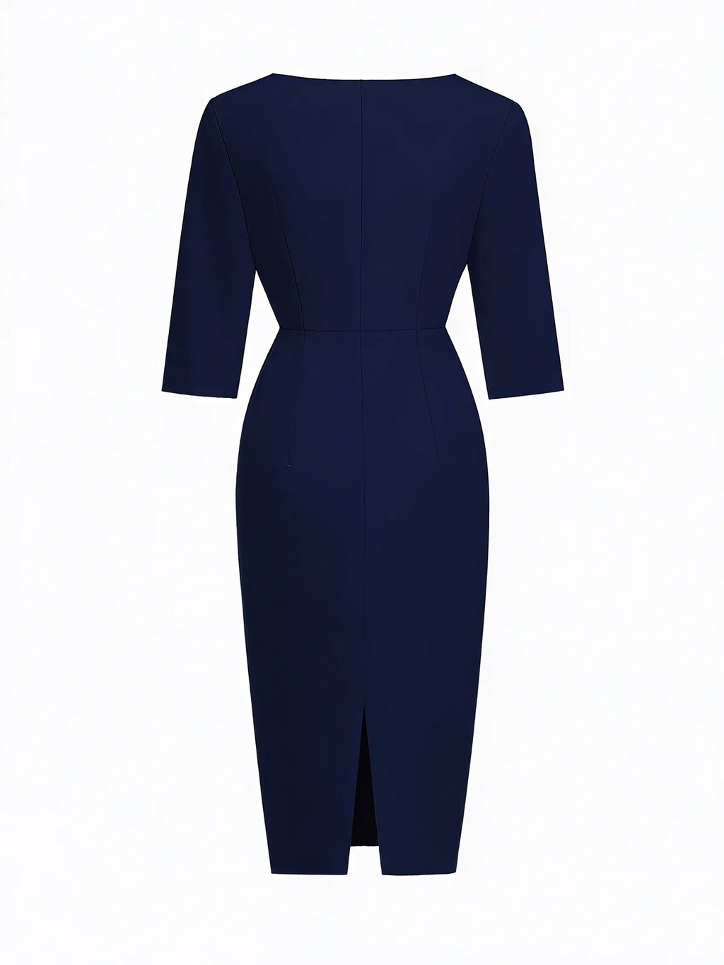 Purplish blue Faux Pearl Classic Crew Neck Half Sleeve Sheath Midi Dress