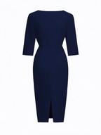 Purplish blue Faux Pearl Classic Crew Neck Half Sleeve Sheath Midi Dress
