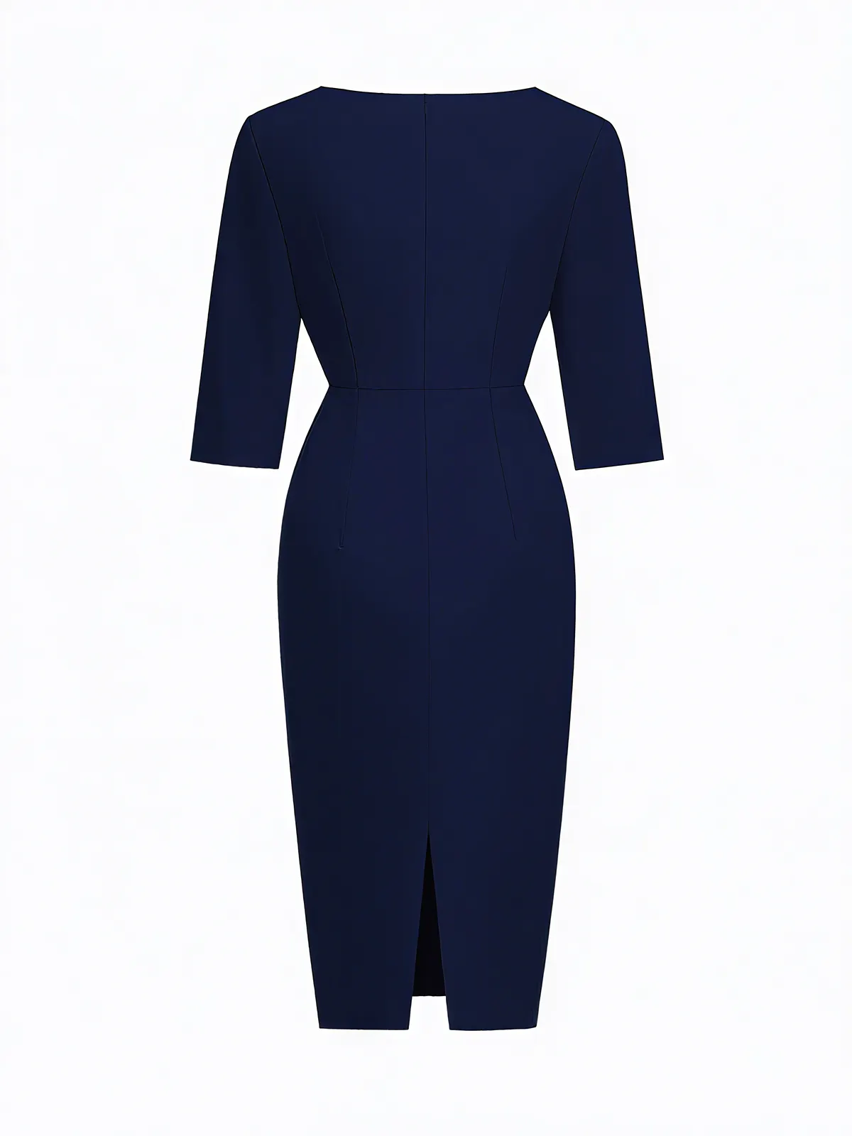 Purplish blue Faux Pearl Classic Crew Neck Half Sleeve Sheath Midi Dress