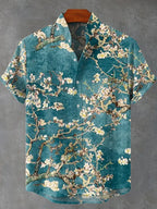 Vintage White Art Florets Print Casual Cotton Shirt