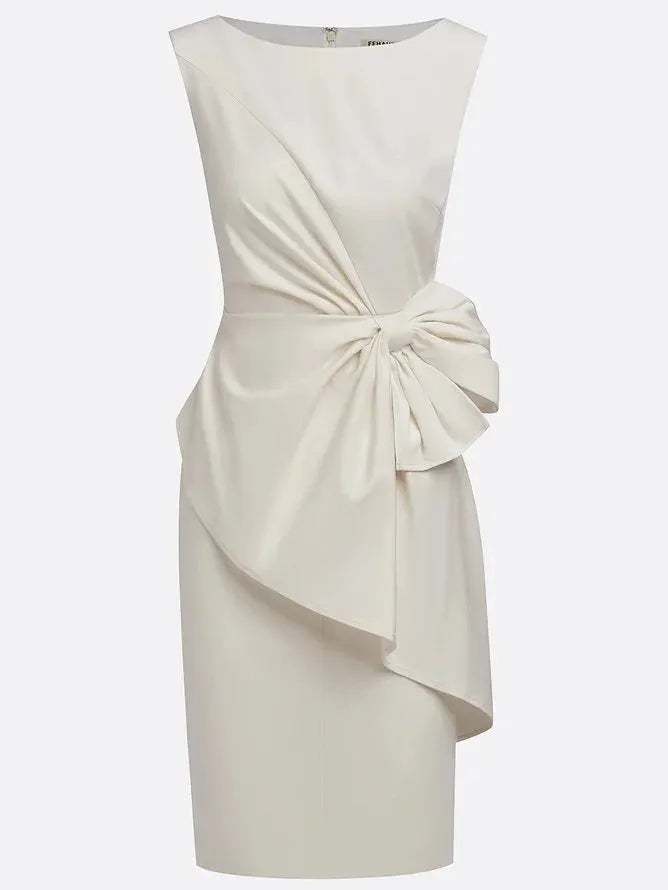 White 3D Bow Sleeveless Sheath Midi Dress