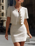 Elegant Tweed Cropped Jacket And Skirt Set