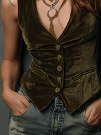 Vintage Olive Green Velvet Vest