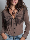 Retro Western Cowboy Style Fringed Blouse
