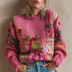 Women's Vintage Bohemian Floral Embroidery Art Cozy Knitted Sweater