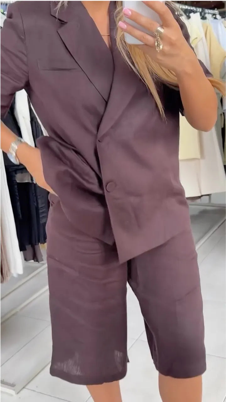 Linen Blazer & Knee Length Bermuda Shorts Set