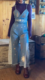 Denim Celestial Moon Star Print Spaghetti Strap Jumpsuit